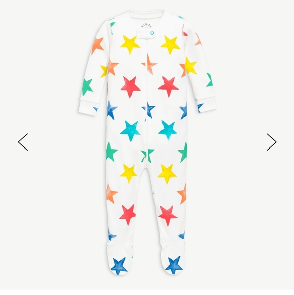 Primary Other - Organic zip footie in rainbow watercolor star